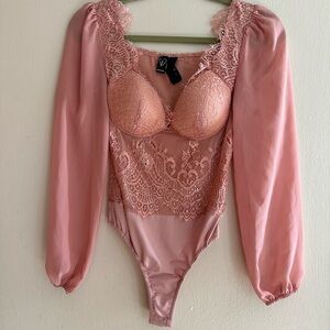 Elegant Pink Lace Bodysuit